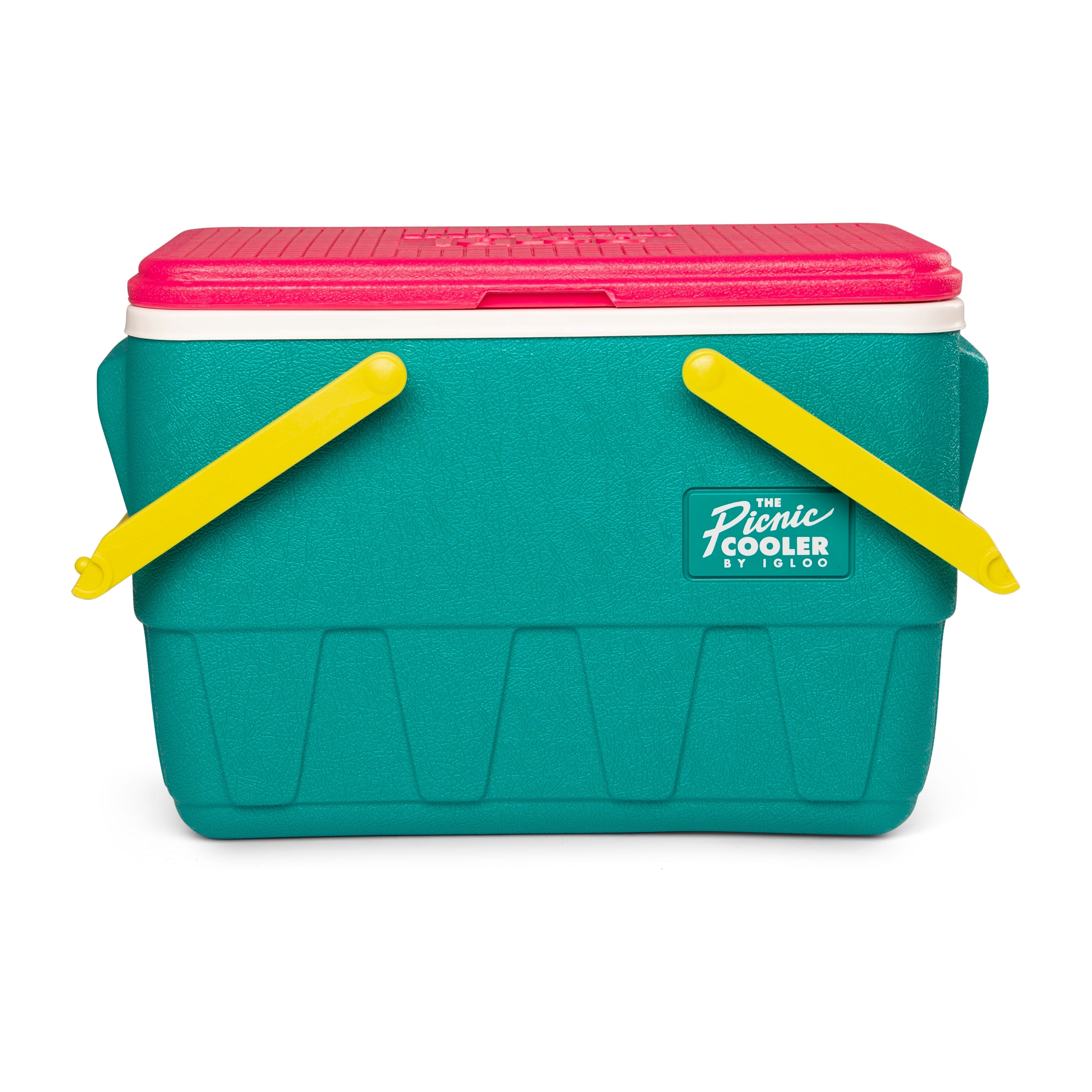IGLOO-Retro Jade 25 Qt Lunch Picnic Basket Cooler - Dark Jade /Bold Magenta /Livewire Yellow